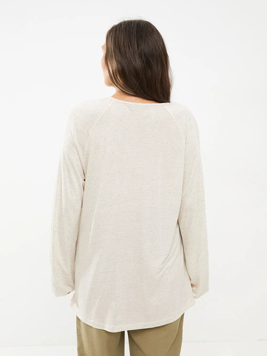 Tie Neck Embroidered Long Sleeve Women's T-Shirt