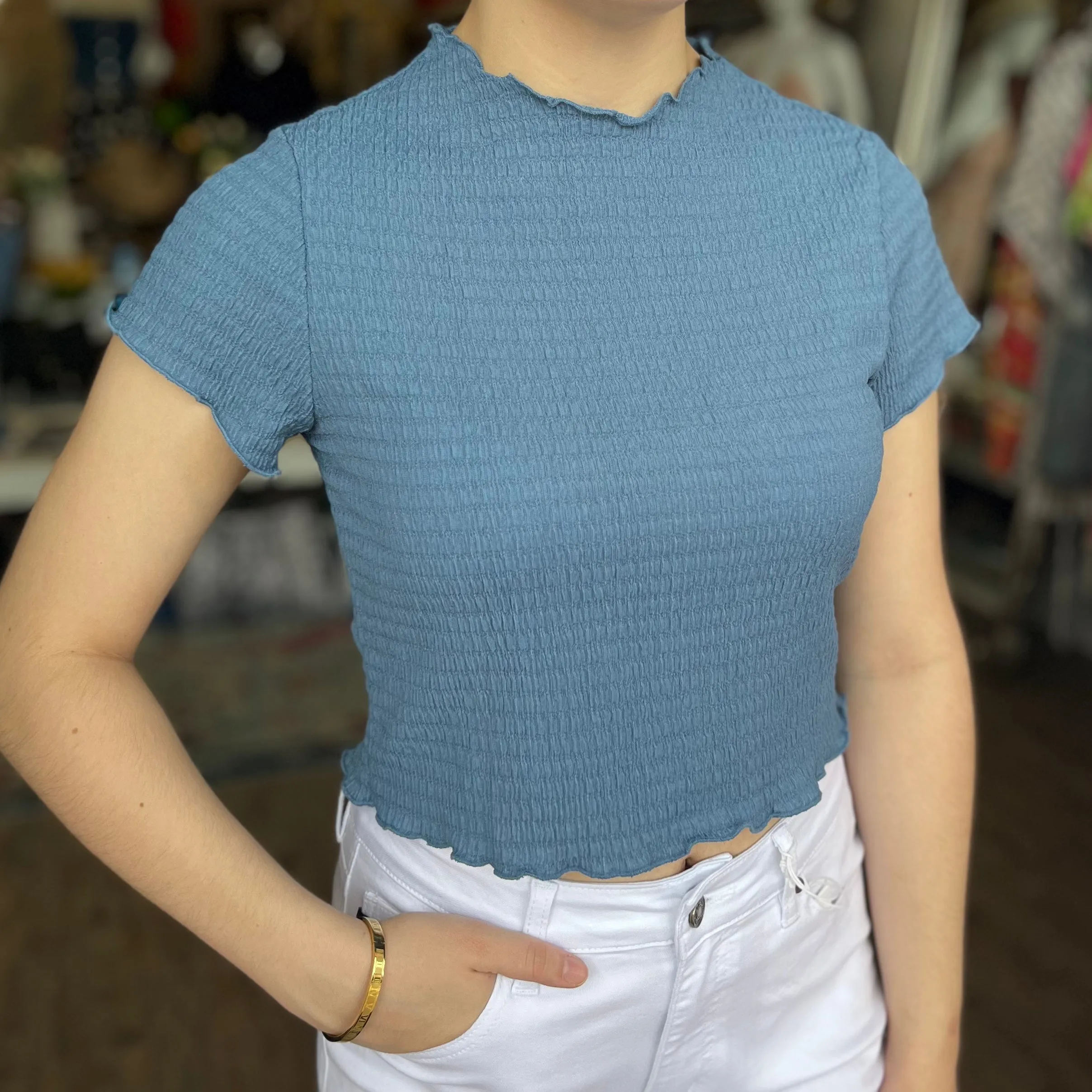 Today Always Lettuce Hem Textured Crop Top