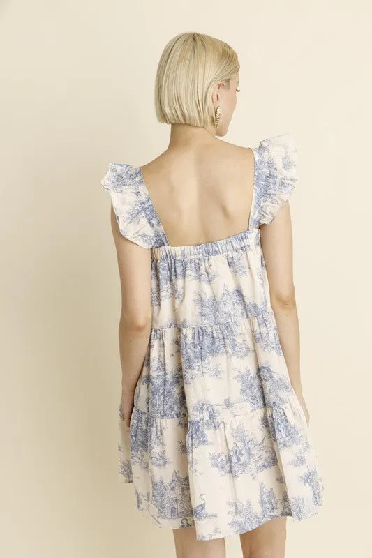 Toile Ruffle Mini Dress W/ Bow