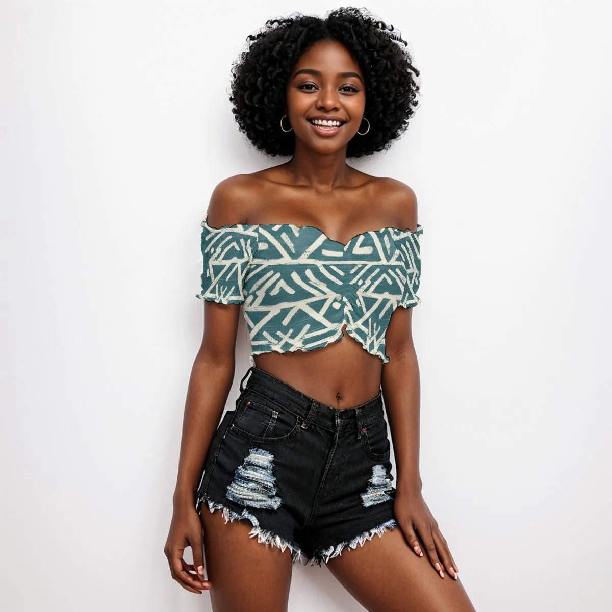 Tribal All-Over Print Women's One-shoulder Off-the-navel Short Sleeve T-shirt