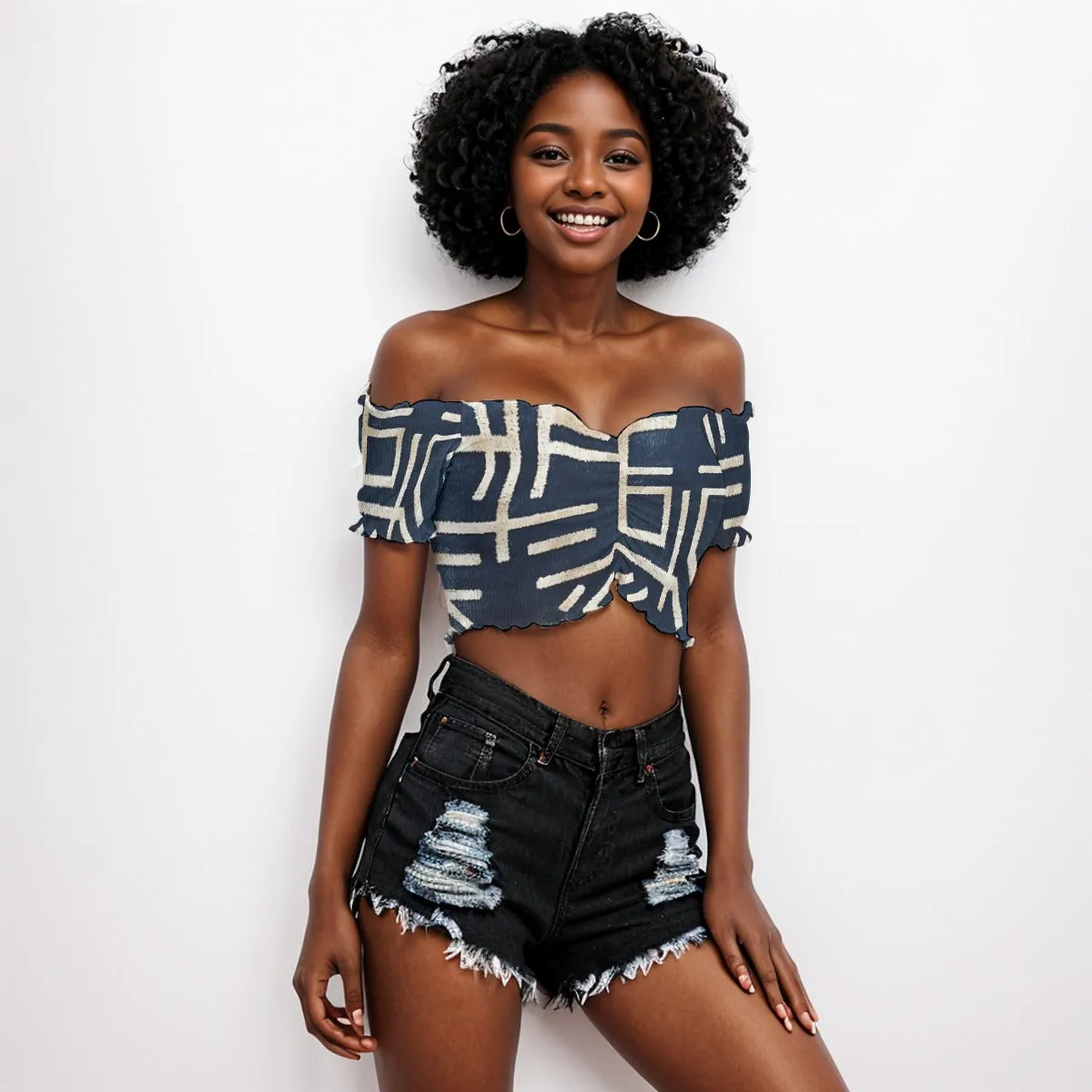 Tribal All-Over Print Women's One-shoulder Off-the-navel Short Sleeve T-shirt