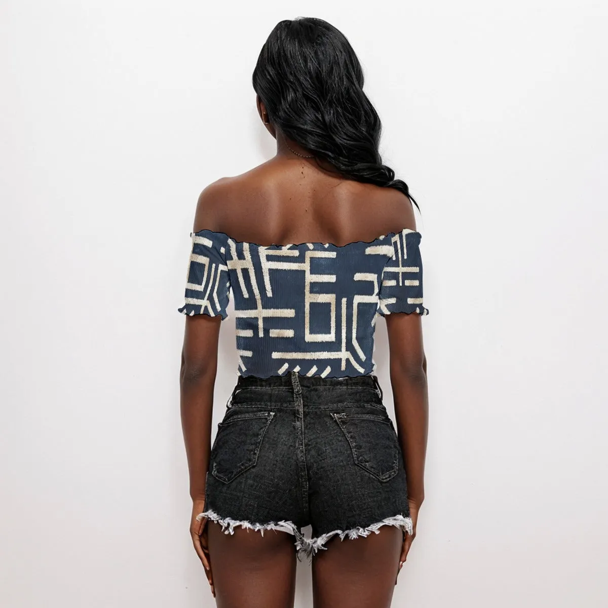 Tribal All-Over Print Women's One-shoulder Off-the-navel Short Sleeve T-shirt