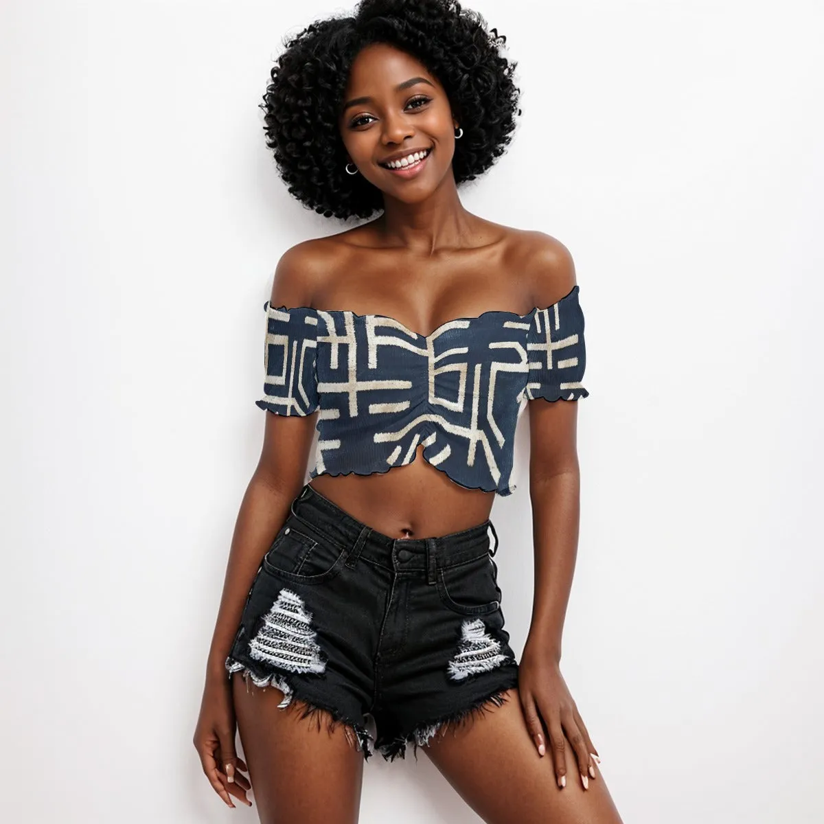 Tribal All-Over Print Women's One-shoulder Off-the-navel Short Sleeve T-shirt