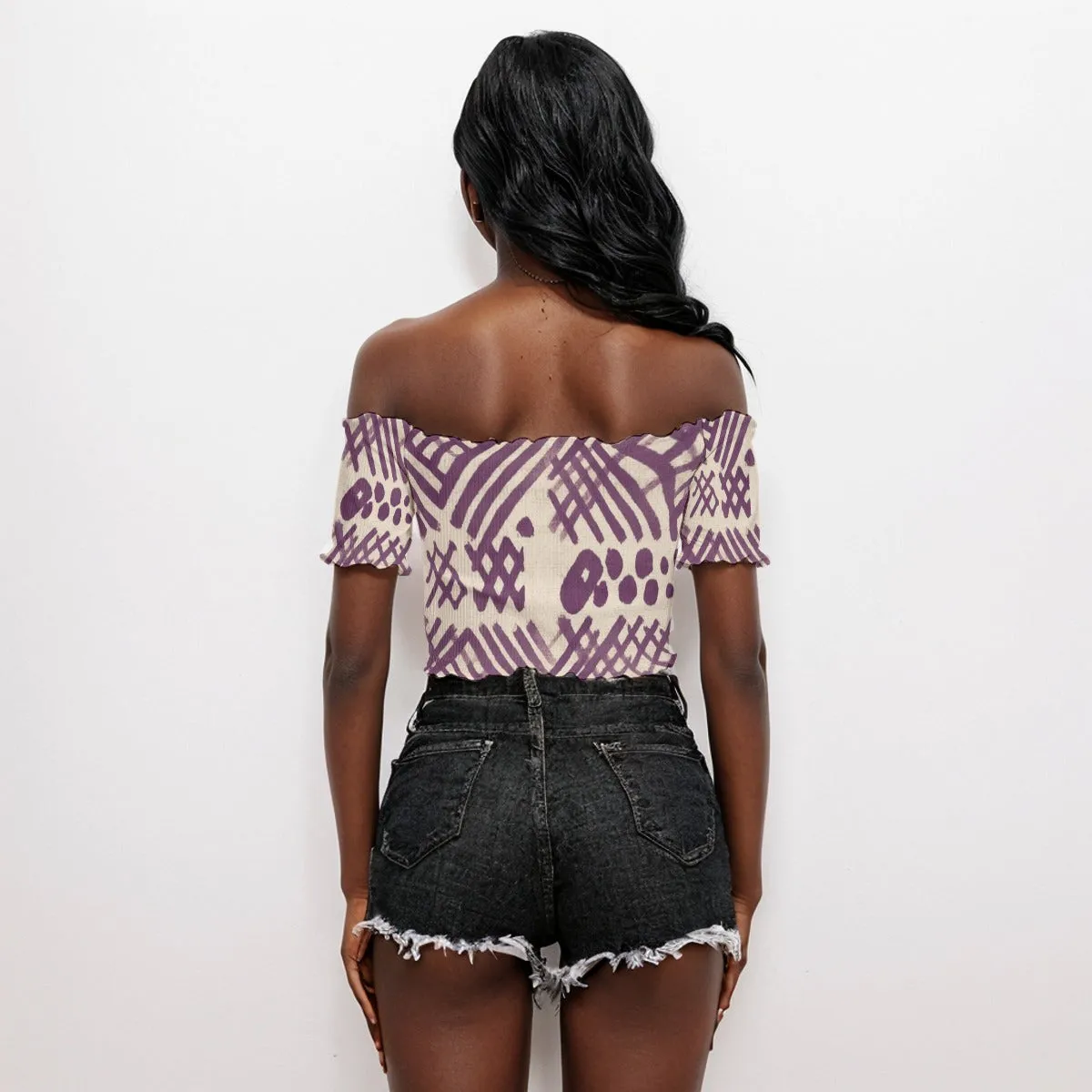 Tribal Ethnic All-Over Print Women's One-shoulder Off-the-navel Short Sleeve T-shirt