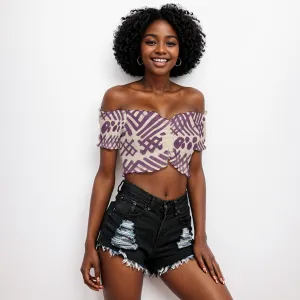 Tribal Ethnic All-Over Print Women's One-shoulder Off-the-navel Short Sleeve T-shirt
