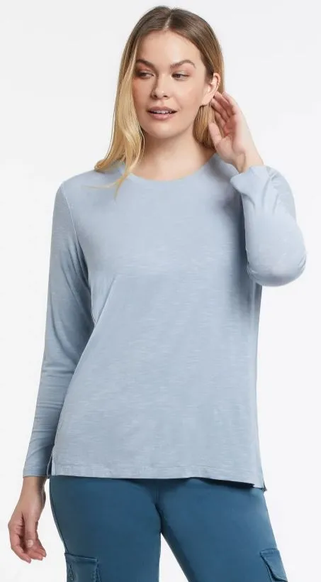Tribal Long Sleeve Scoop Neck Top With Back Pleats