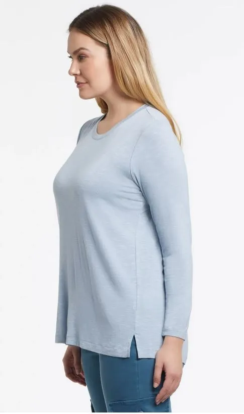 Tribal Long Sleeve Scoop Neck Top With Back Pleats