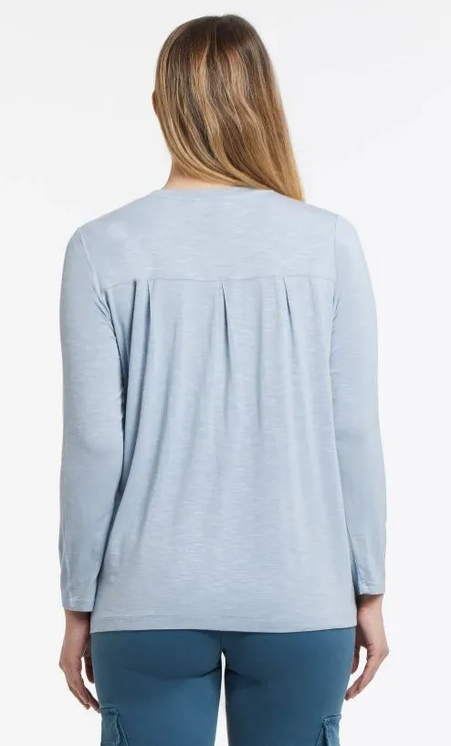 Tribal Long Sleeve Scoop Neck Top With Back Pleats