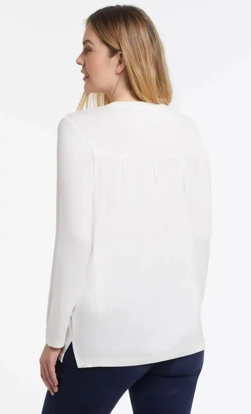Tribal Long Sleeve Scoop Neck Top With Back Pleats