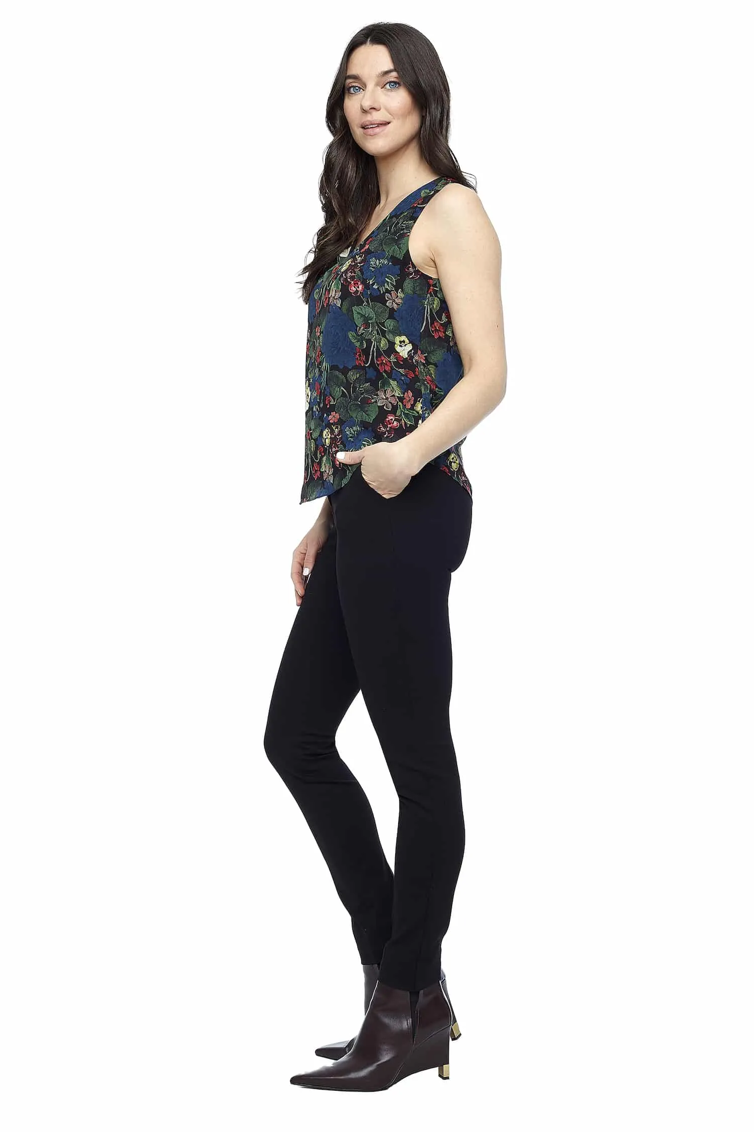 Tyler Madison Dove Floral Deep V-Neck Tank