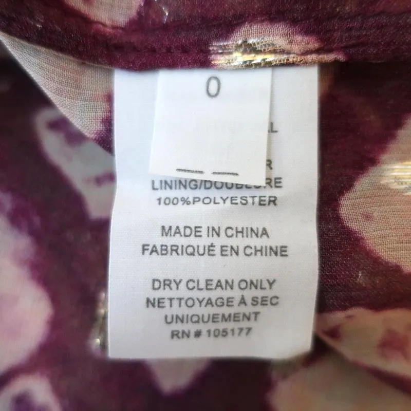 Ulla Johnson Blouse Nailah Bordeaux Lurex Printed Silk Size 0 Long Sleeve Top