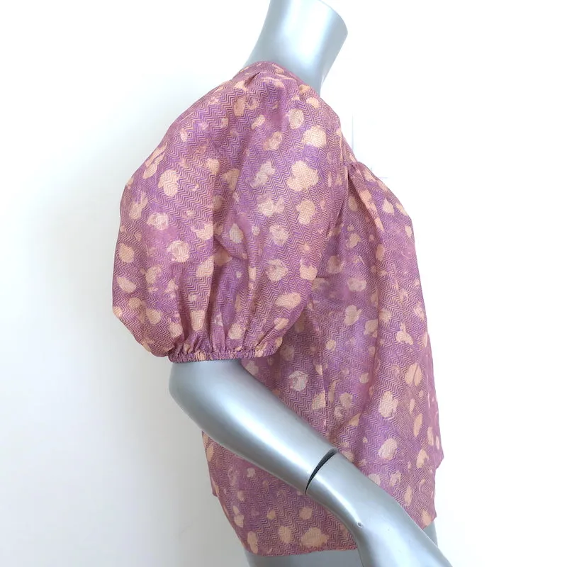 Ulla Johnson Livana Puff Sleeve Blouse Lavender Handprint Dot Size 8 V-Neck Top