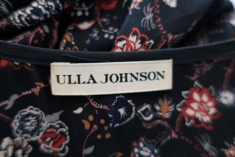 Ulla Johnson Midi Dress Zanna Midnight Floral Print Silk Size 0 Cap Sleeve