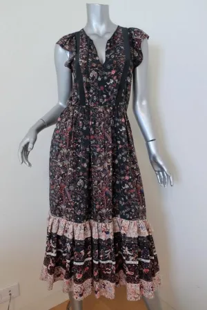 Ulla Johnson Midi Dress Zanna Midnight Floral Print Silk Size 0 Cap Sleeve