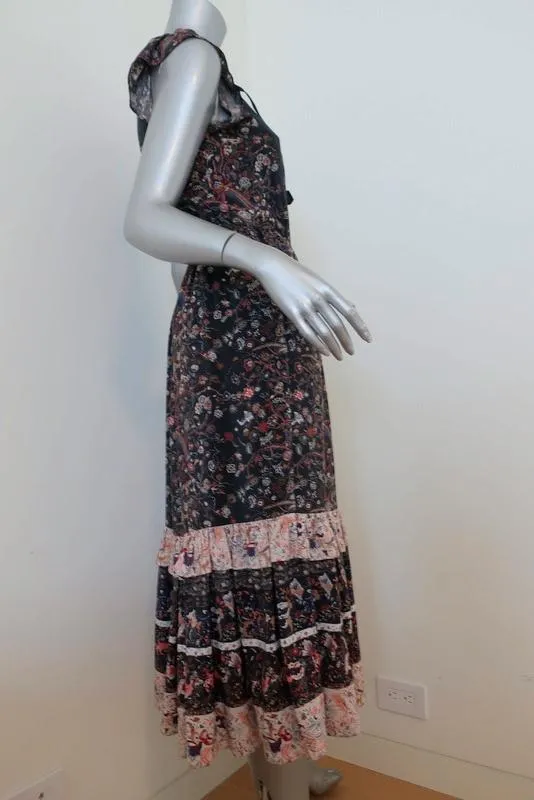 Ulla Johnson Midi Dress Zanna Midnight Floral Print Silk Size 0 Cap Sleeve