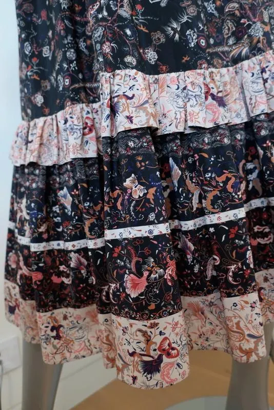 Ulla Johnson Midi Dress Zanna Midnight Floral Print Silk Size 0 Cap Sleeve