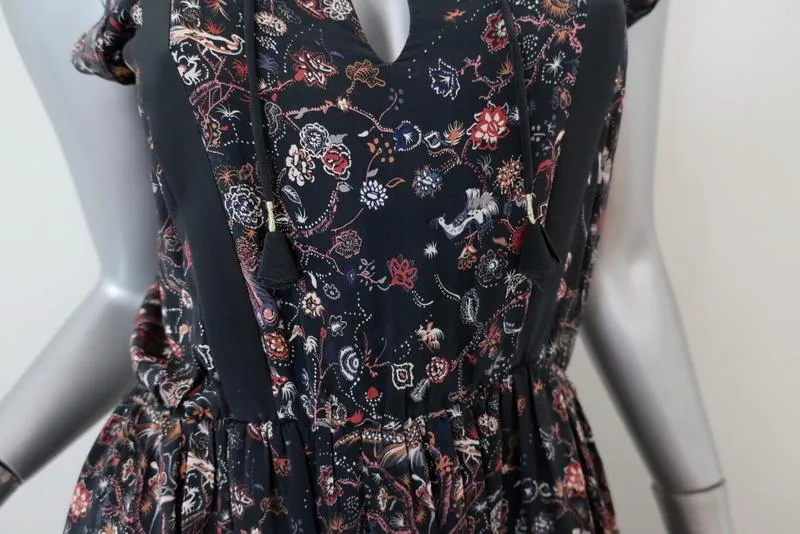 Ulla Johnson Midi Dress Zanna Midnight Floral Print Silk Size 0 Cap Sleeve