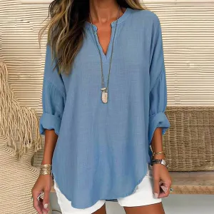 V-neck cotton and linen fashion breathable shirt