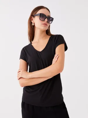 V-Neck Plain Short Sleeve Women's T-Shirt