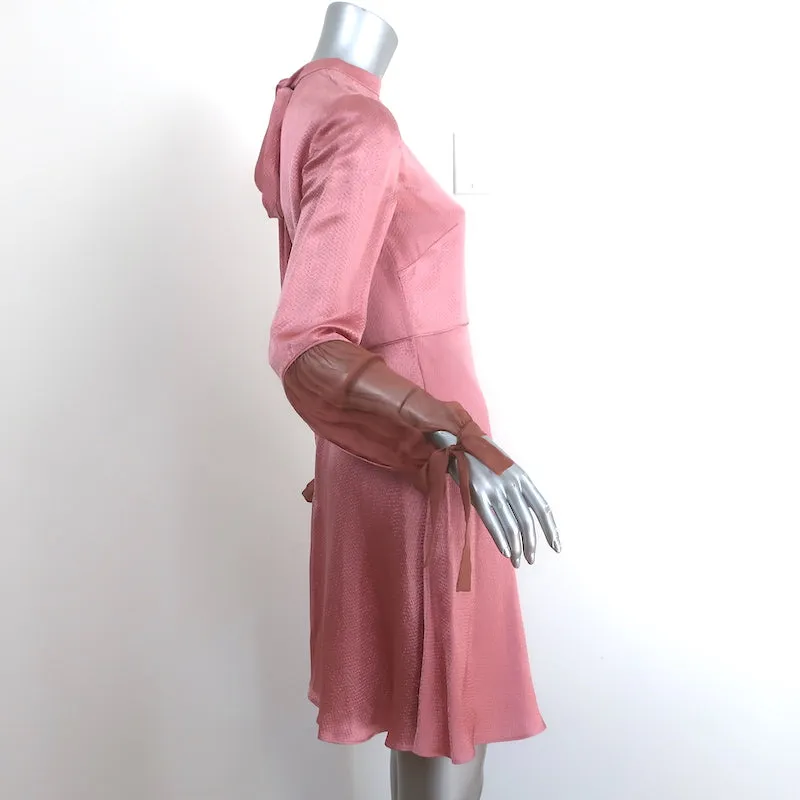 Valentino Long Sleeve Mini Dress Pink Hammered Satin Size 38 NEW