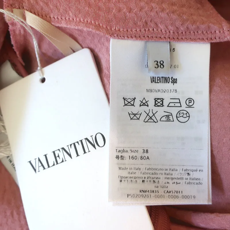 Valentino Long Sleeve Mini Dress Pink Hammered Satin Size 38 NEW