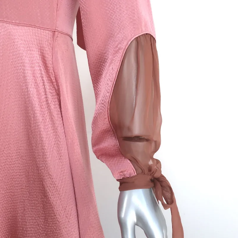 Valentino Long Sleeve Mini Dress Pink Hammered Satin Size 38 NEW