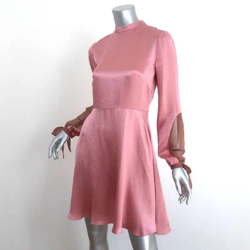 Valentino Long Sleeve Mini Dress Pink Hammered Satin Size 38 NEW