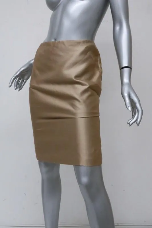 Valentino Pencil Skirt Gold Silk-Cotton Size 40 US 4