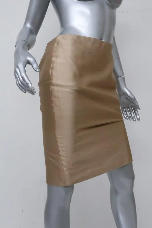 Valentino Pencil Skirt Gold Silk-Cotton Size 40 US 4