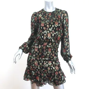 Veronica Beard Ruched Mini Dress Robin Black Metallic Floral Jacquard Size 0