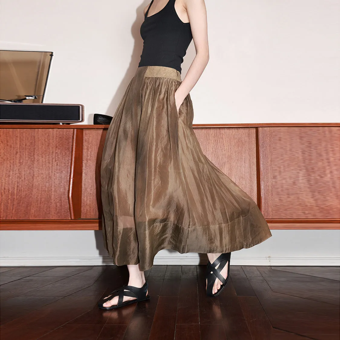 Vest suit women's spring and autumn, silk and linen blended fabric, jacquard craft vest women's long skirt B0203 set