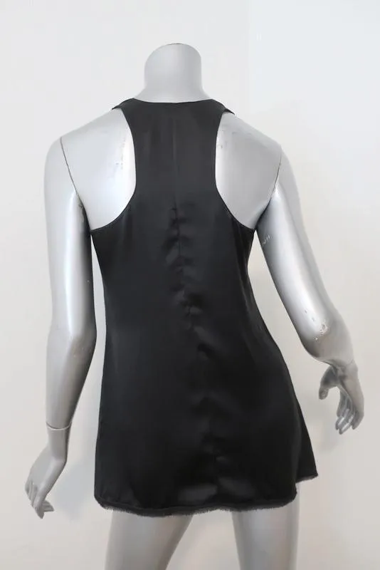 Vince Racerback Tank Top Black Satin Size Extra Small