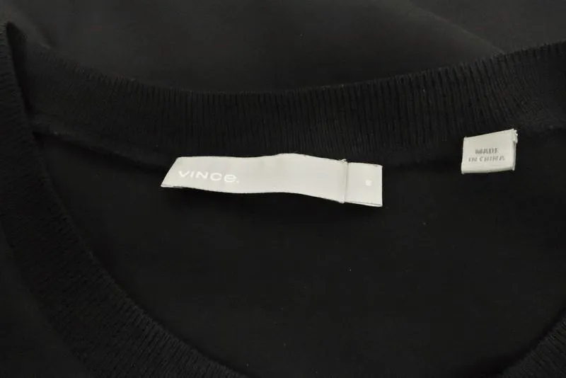 Vince Tank Top Black Rib Trim Ruched Silk Size 10 Sleeveless Blouse