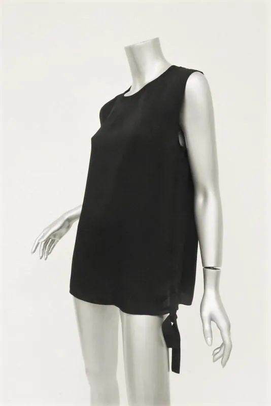 Vince Tank Top Black Rib Trim Ruched Silk Size 10 Sleeveless Blouse