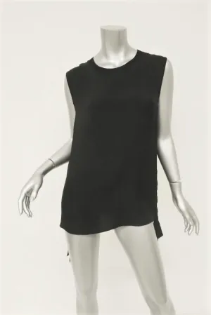 Vince Tank Top Black Rib Trim Ruched Silk Size 10 Sleeveless Blouse