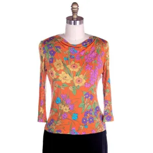 Vintage Averardo Bessi Silk Knit Floral Top  1960S S-M Bright Colors
