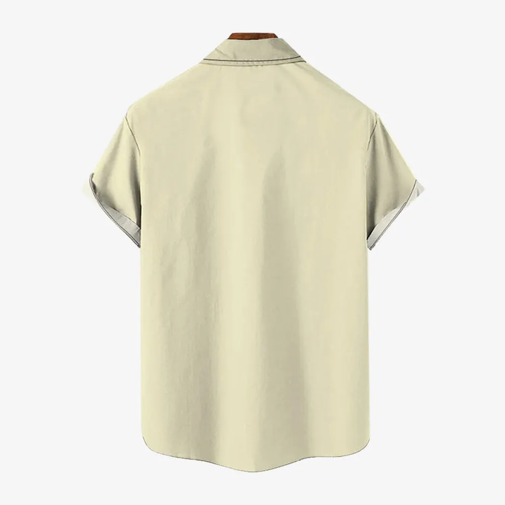 Vintage Desert Camel Print Bamboo Linen Short Sleeve Shirt