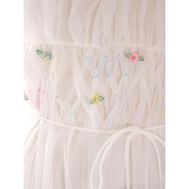 Vintage Nightgown White Sheer Nylon 1950s Gotham Smocked Bodice Sz 36