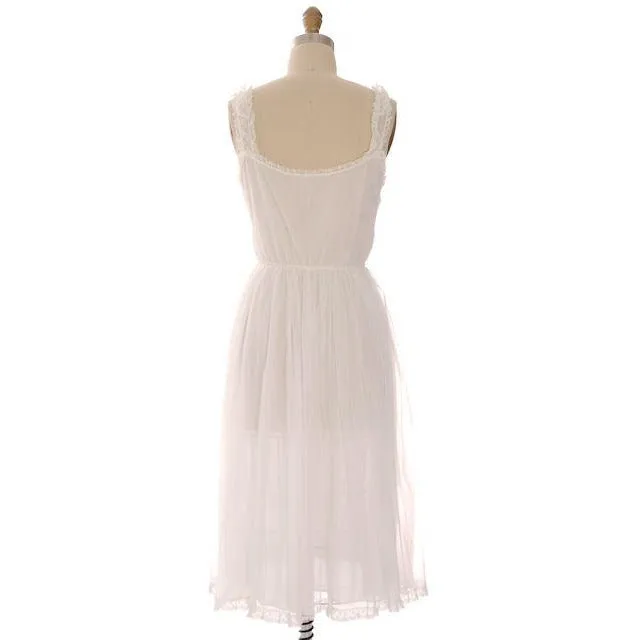 Vintage Nightgown White Sheer Nylon 1950s Gotham Smocked Bodice Sz 36