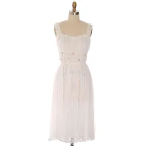 Vintage Nightgown White Sheer Nylon 1950s Gotham Smocked Bodice Sz 36