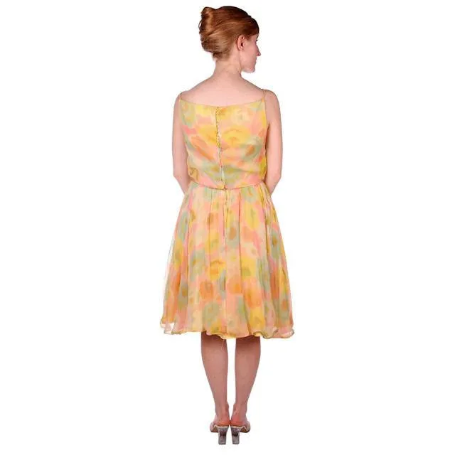 Vintage Sherbets Silk Chiffon Party Dress Summer 1965 Saks Fifth Ave 36-26-Free