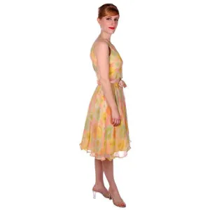Vintage Sherbets Silk Chiffon Party Dress Summer 1965 Saks Fifth Ave 36-26-Free