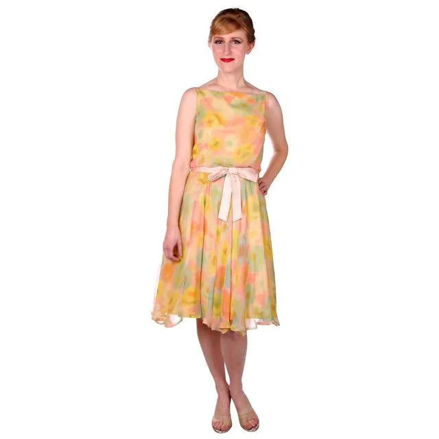 Vintage Sherbets Silk Chiffon Party Dress Summer 1965 Saks Fifth Ave 36-26-Free