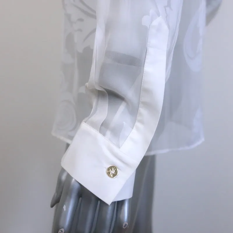 Vintage Versace Collection Burnout Print Button Down Shirt White Size 44