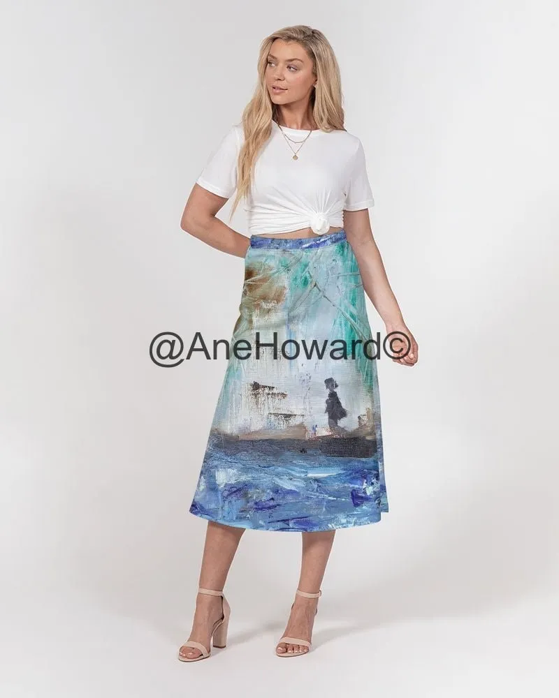 Walking at the Beach Women's A-Line Midi Skirt