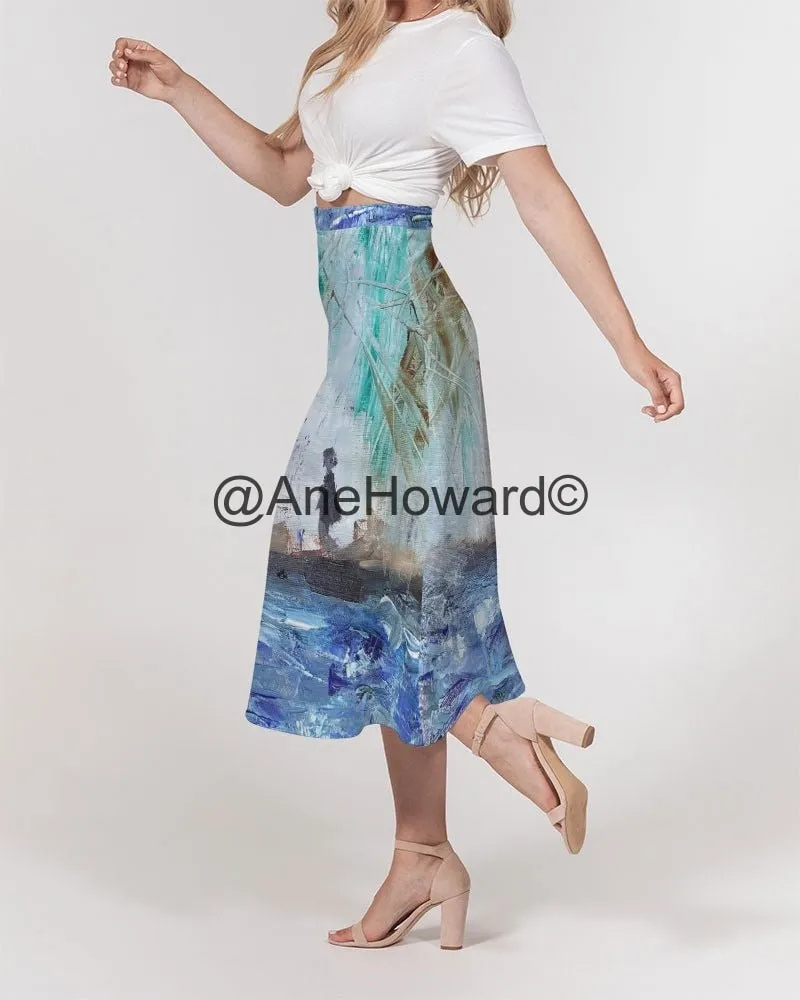 Walking at the Beach Women's A-Line Midi Skirt