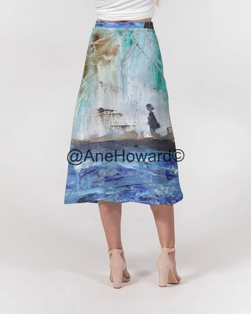 Walking at the Beach Women's A-Line Midi Skirt