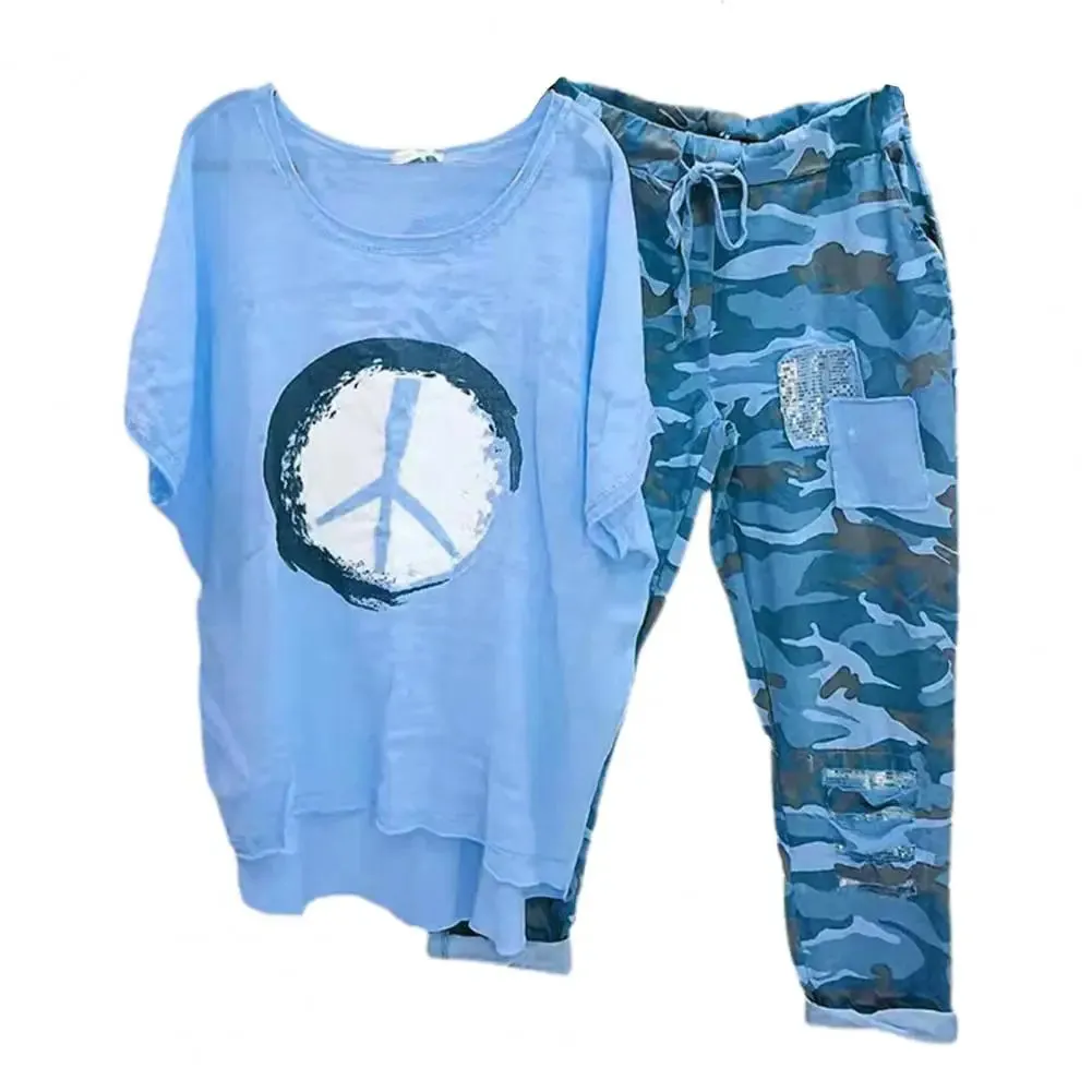 Women's 2-Piece Camouflage T-Shirt and Pants Set