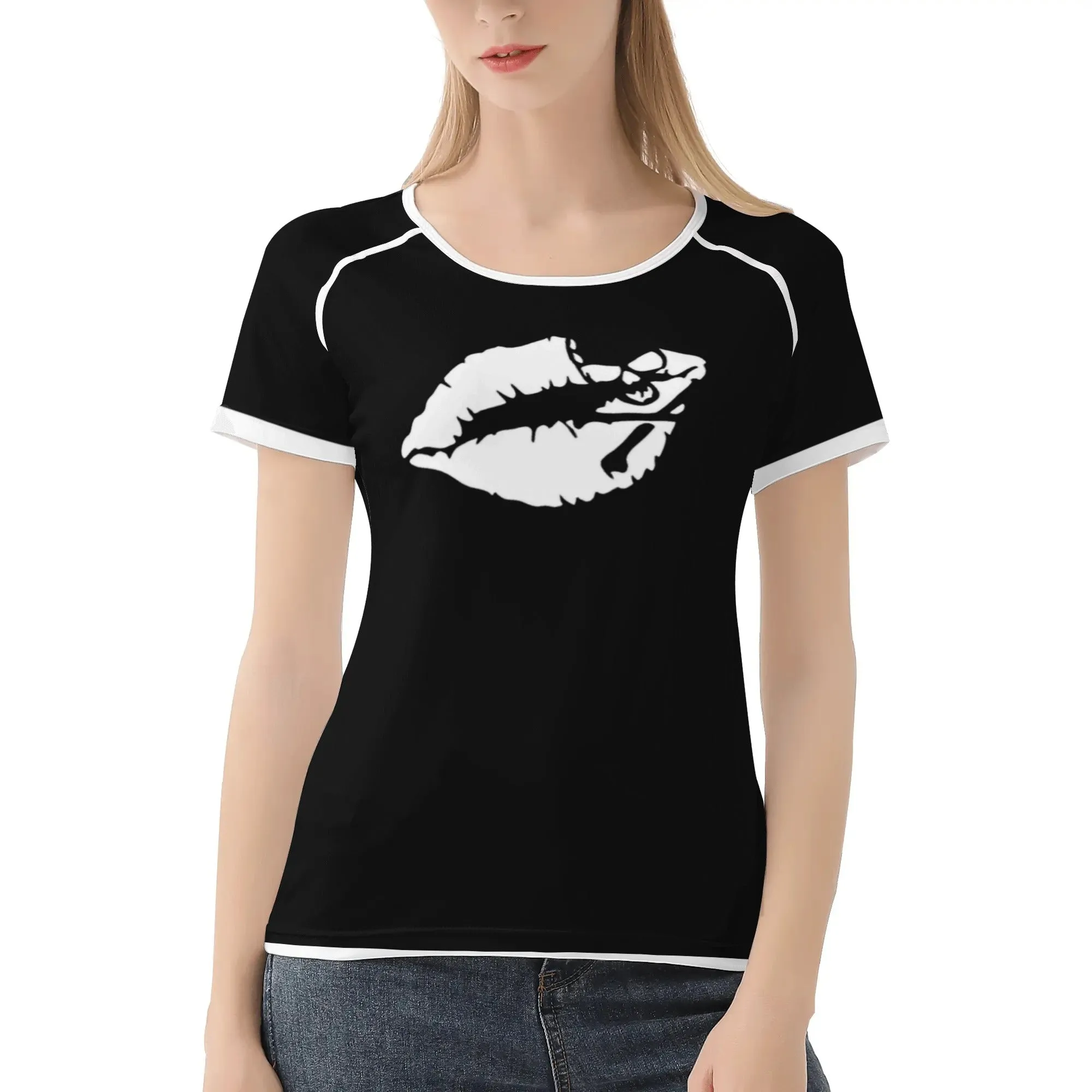 Women's Black & White Kiss of Death Graphic Tee