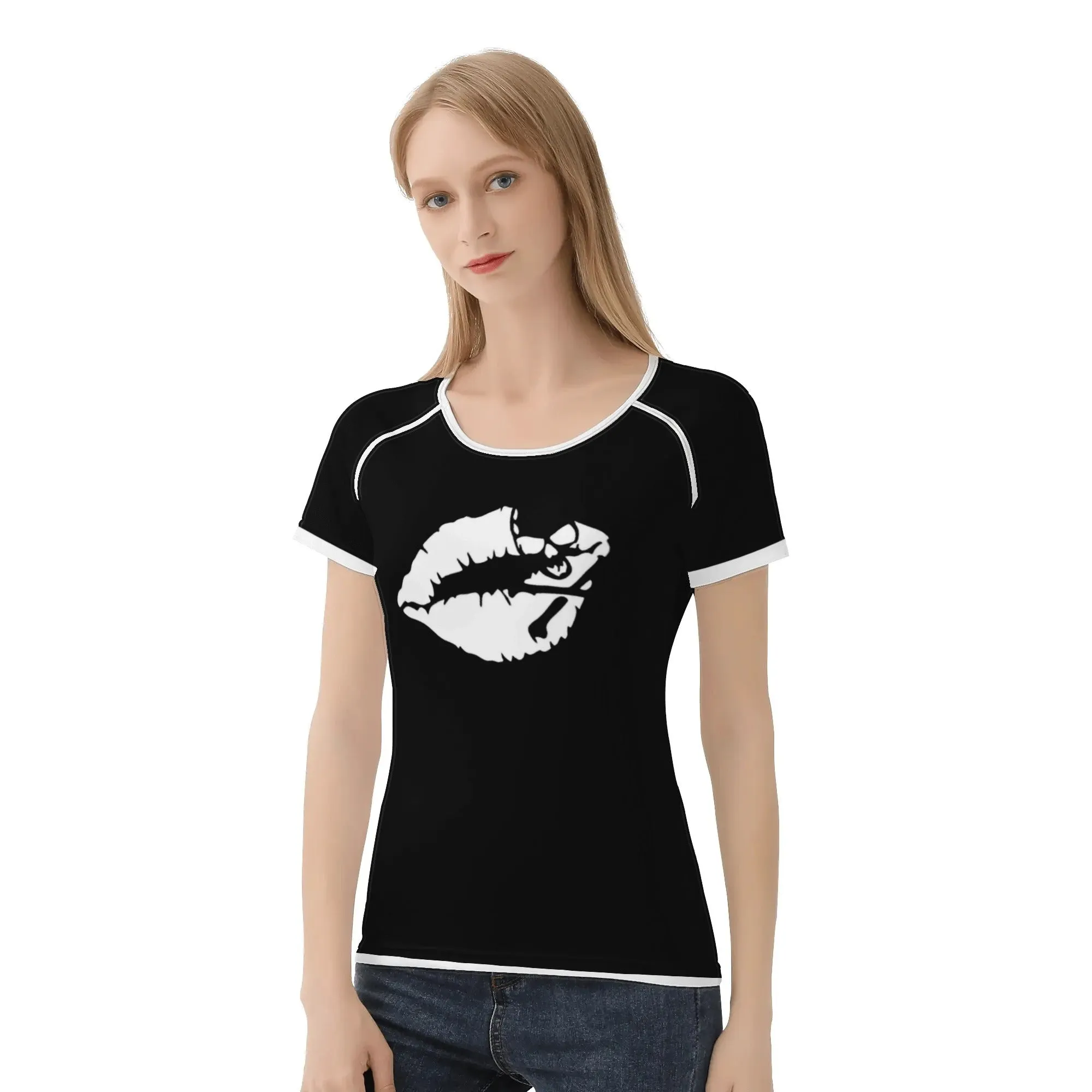 Women's Black & White Kiss of Death Graphic Tee